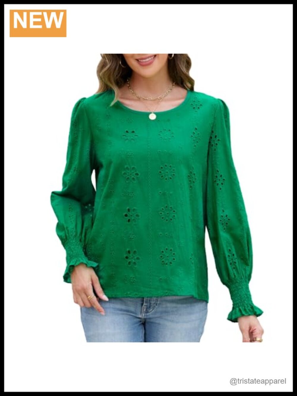 Women's Embroidered Eyelet Long Sleeve Blouse with Lining - Cotton Blend Sheer
